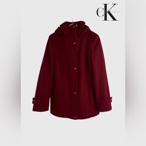 Calvin Klein Women's Wool Blend Burgundy Hooded Coat
